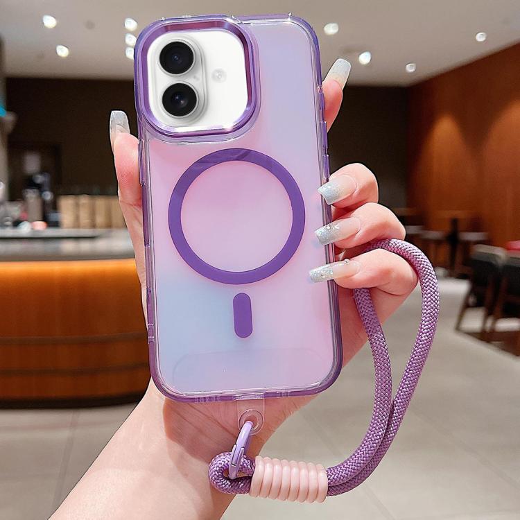 For iPhone 17 Bright Shadow  Magsafe Discoloration Phone Case with Wrist Strap