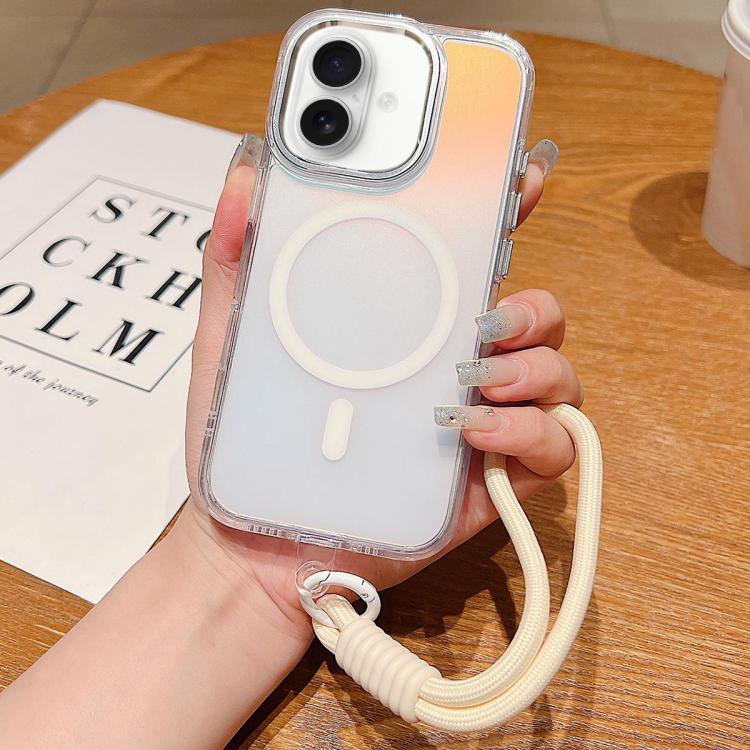 For iPhone 17 Bright Shadow  Magsafe Discoloration Phone Case with Wrist Strap
