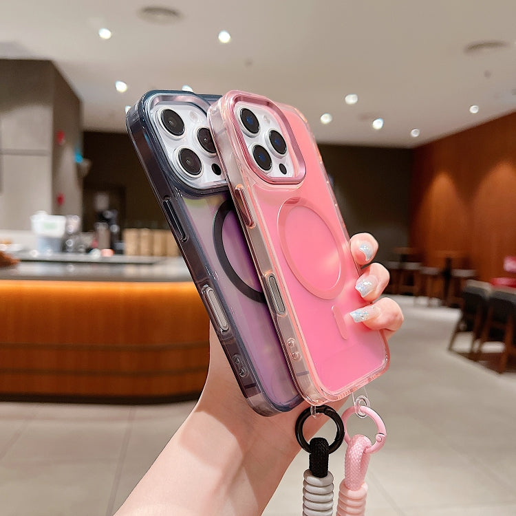 For iPhone 17 Bright Shadow  Magsafe Discoloration Phone Case with Wrist Strap