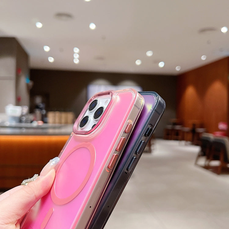 For iPhone 15 Pro Max Bright Shadow  Magsafe Discoloration Phone Case with Wrist Strap
