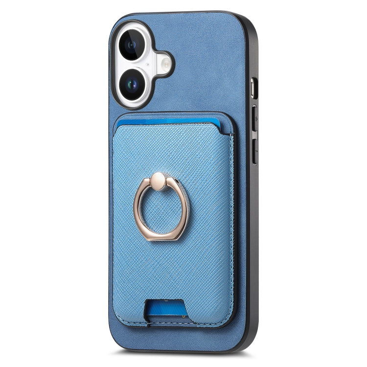 For iPhone 16 Plus Retro Cross Leather Card Bag MagSafe Phone Case