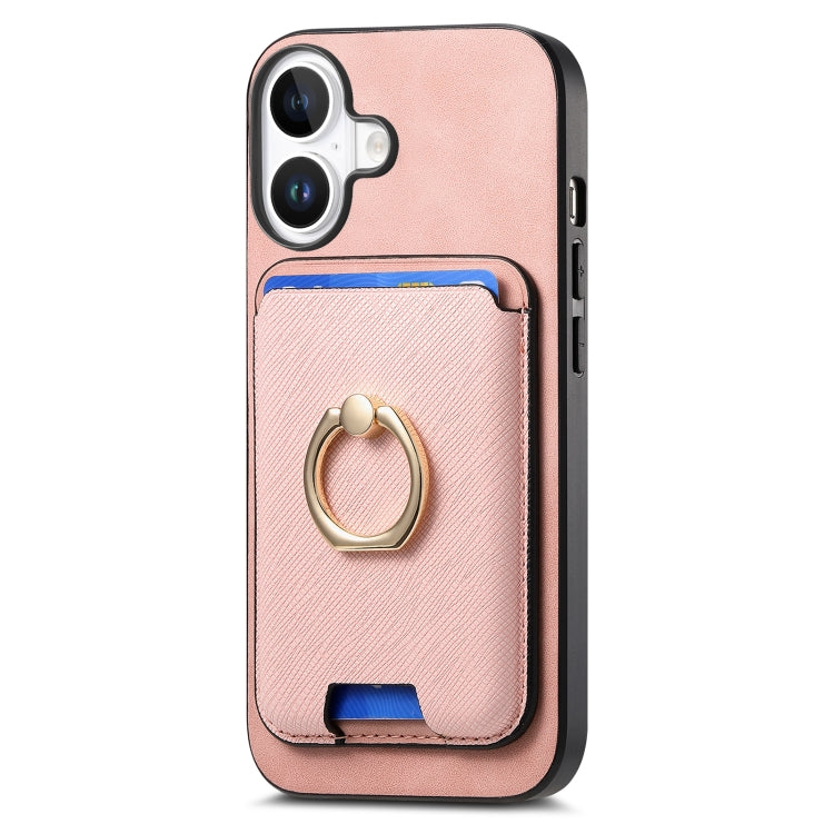 For iPhone 16 Plus Retro Cross Leather Card Bag MagSafe Phone Case