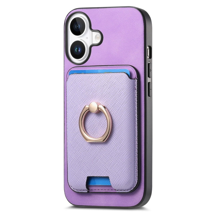 For iPhone 16 Plus Retro Cross Leather Card Bag MagSafe Phone Case