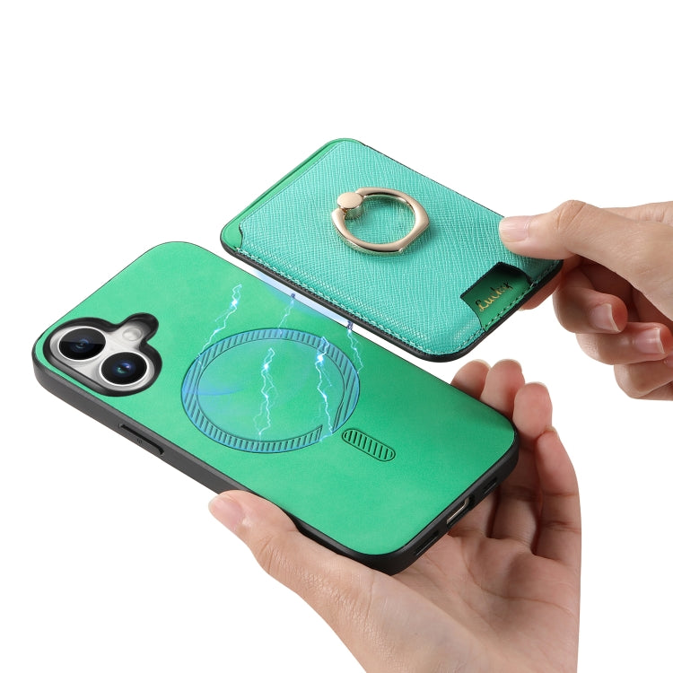 For iPhone 16 Plus Retro Cross Leather Card Bag MagSafe Phone Case
