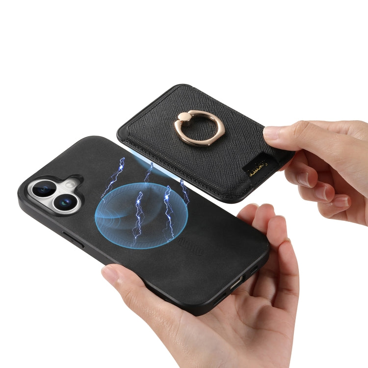 For iPhone 16 Plus Retro Cross Leather Card Bag MagSafe Phone Case