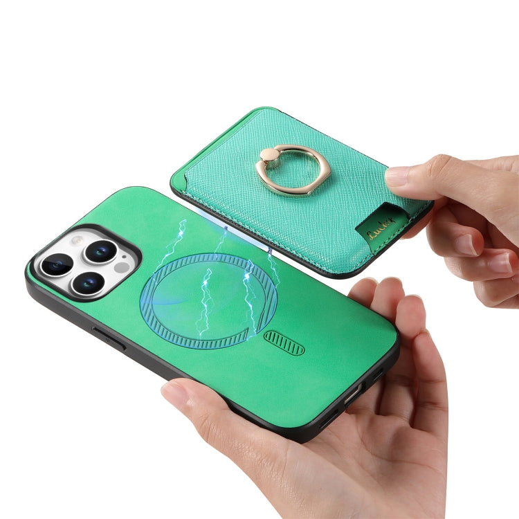 For iPhone 16 Pro Max Retro Cross Leather Card Bag MagSafe Phone Case