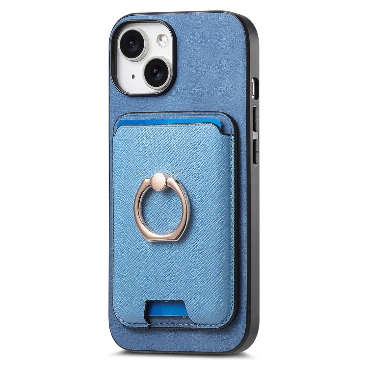 For iPhone 15 Retro Cross Leather Card Bag MagSafe Phone Case