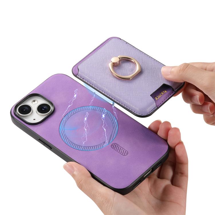 For iPhone 15 Retro Cross Leather Card Bag MagSafe Phone Case