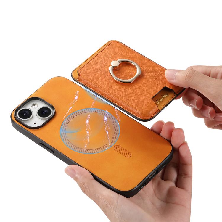 For iPhone 15 Plus Retro Cross Leather Card Bag MagSafe Phone Case