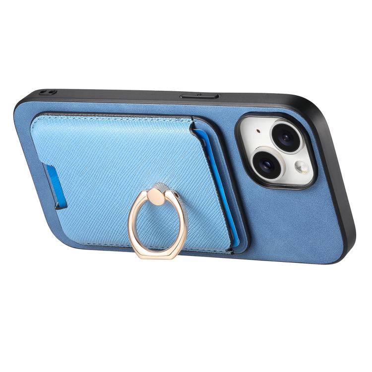 For iPhone 15 Plus Retro Cross Leather Card Bag MagSafe Phone Case