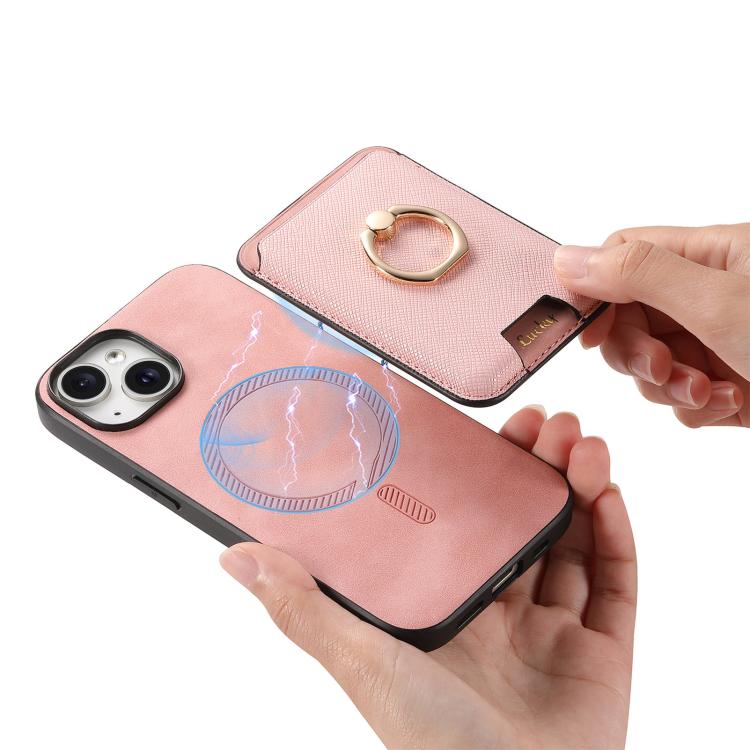 For iPhone 15 Plus Retro Cross Leather Card Bag MagSafe Phone Case
