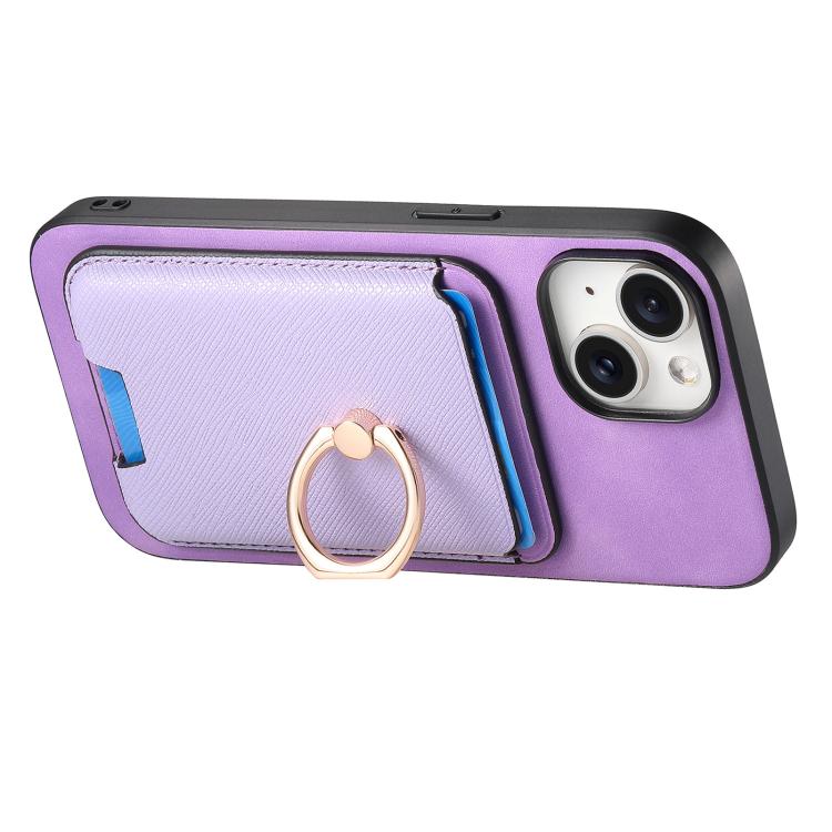 For iPhone 15 Plus Retro Cross Leather Card Bag MagSafe Phone Case