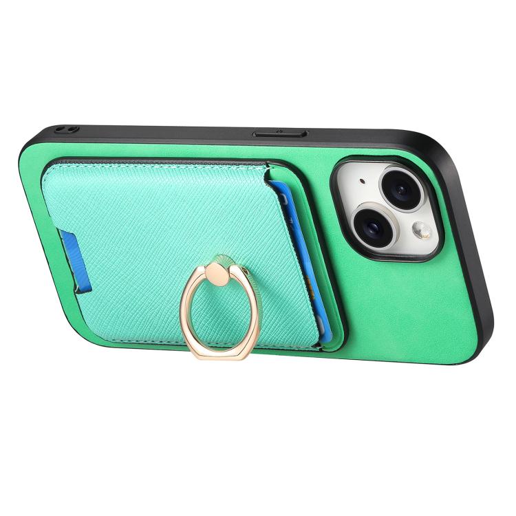 For iPhone 15 Plus Retro Cross Leather Card Bag MagSafe Phone Case