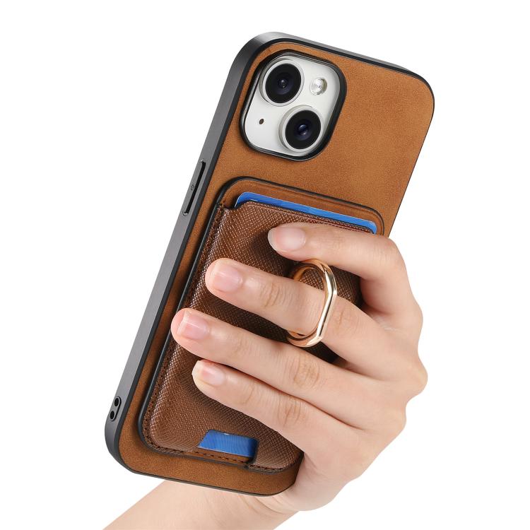 For iPhone 15 Plus Retro Cross Leather Card Bag MagSafe Phone Case