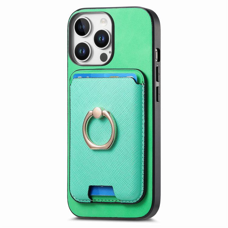 For iPhone 15 Pro Retro Cross Leather Card Bag MagSafe Phone Case