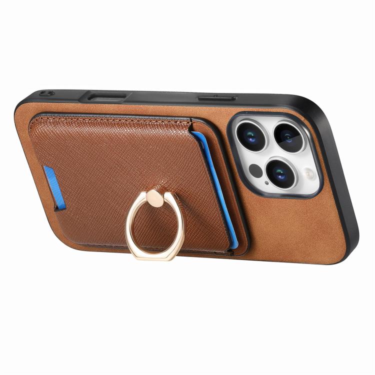 For iPhone 15 Pro Retro Cross Leather Card Bag MagSafe Phone Case