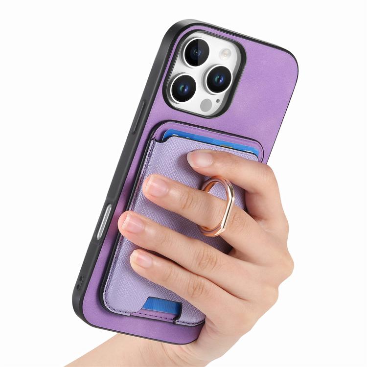 For iPhone 15 Pro Max Retro Cross Leather Card Bag MagSafe Phone Case