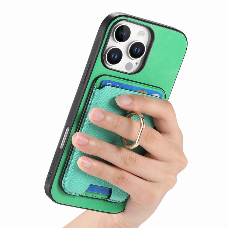 For iPhone 15 Pro Max Retro Cross Leather Card Bag MagSafe Phone Case