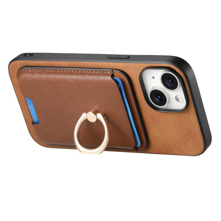 For iPhone 14 Retro Cross Leather Card Bag MagSafe Phone Case