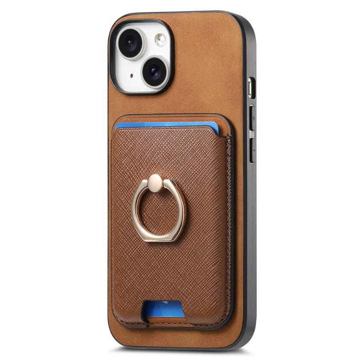 For iPhone 14 Plus Retro Cross Leather Card Bag MagSafe Phone Case