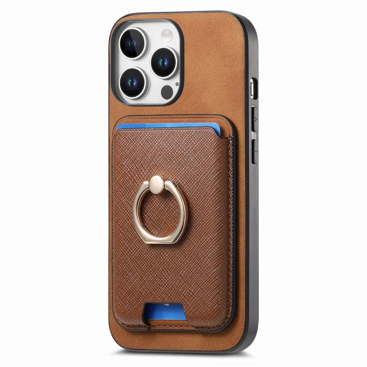 For iPhone 13 Pro Retro Cross Leather Card Bag MagSafe Phone Case