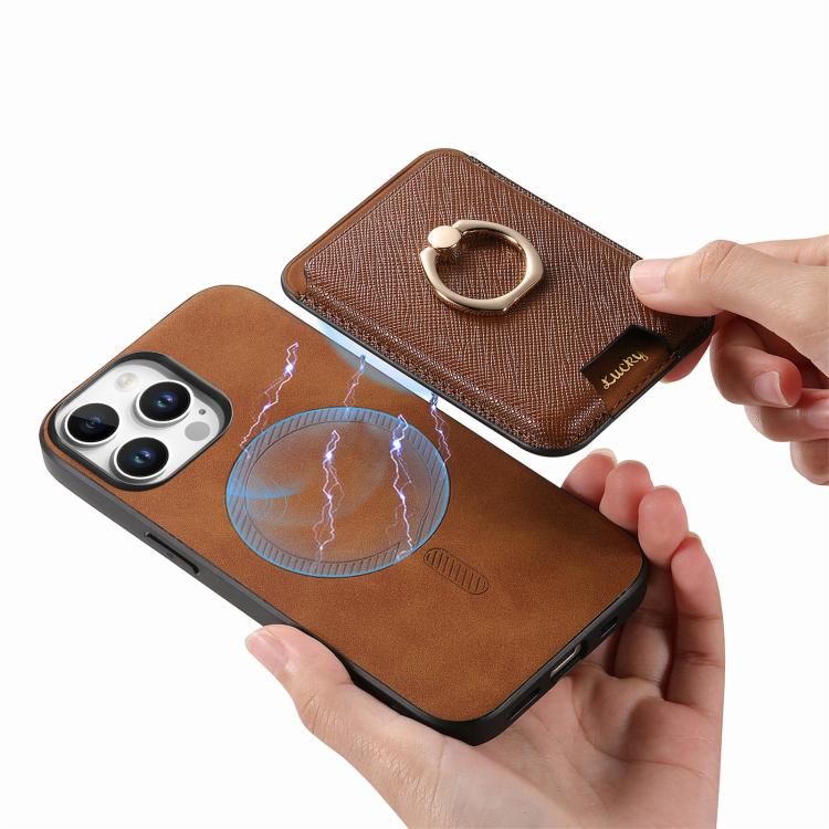 For iPhone 12 Pro Retro Cross Leather Card Bag MagSafe Phone Case