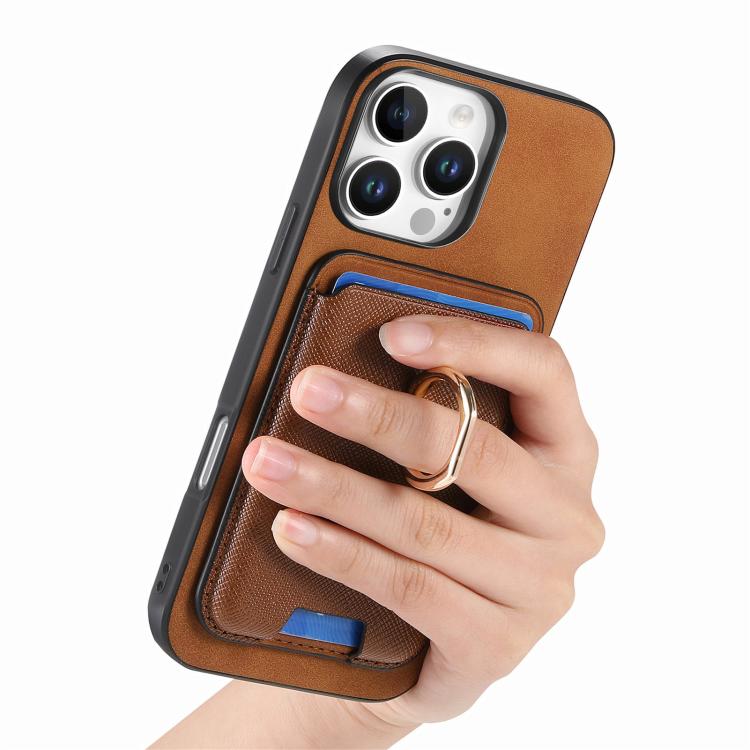 For iPhone 12 Pro Retro Cross Leather Card Bag MagSafe Phone Case