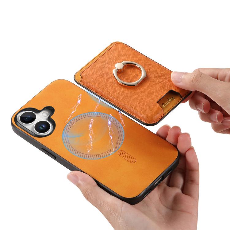 For iPhone 17 Retro Cross Leather Card Bag MagSafe Phone Case