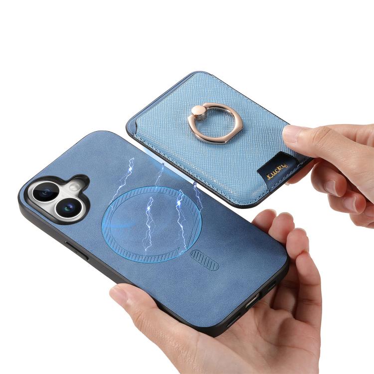 For iPhone 17 Retro Cross Leather Card Bag MagSafe Phone Case