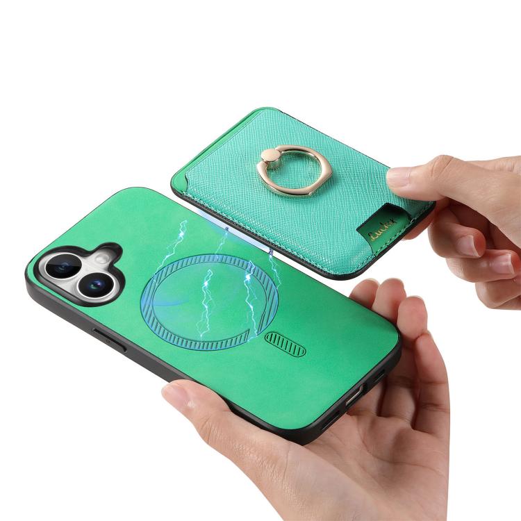 For iPhone 17 Retro Cross Leather Card Bag MagSafe Phone Case