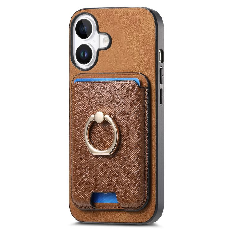 For iPhone 17 Retro Cross Leather Card Bag MagSafe Phone Case