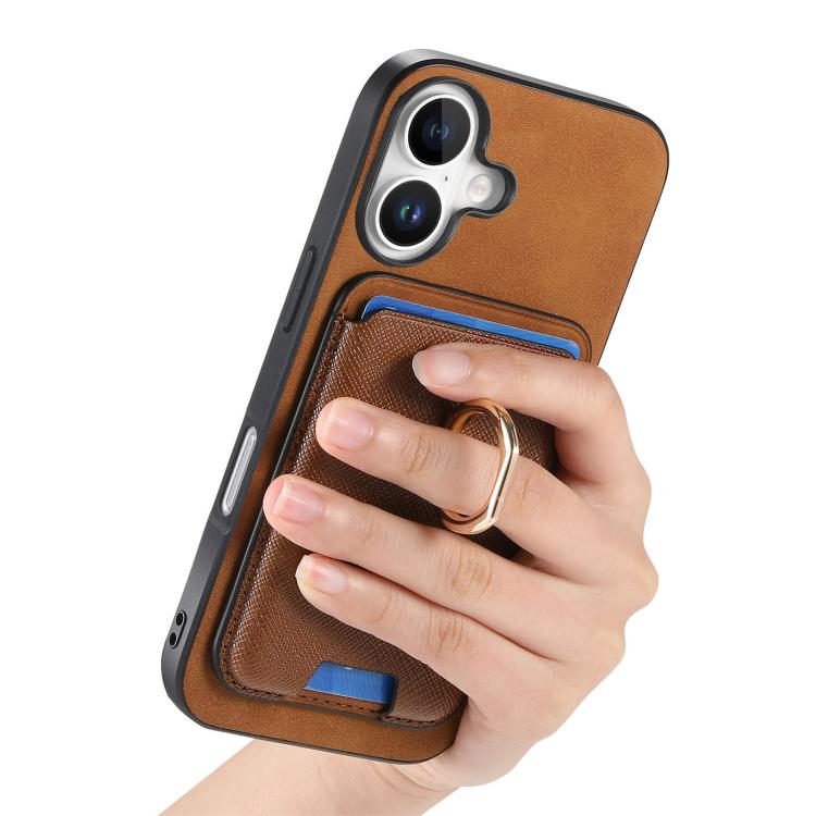 For iPhone 17 Retro Cross Leather Card Bag MagSafe Phone Case