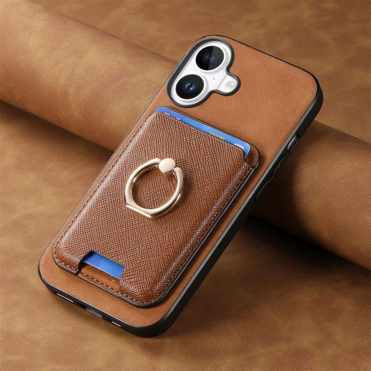 For iPhone 17 Retro Cross Leather Card Bag MagSafe Phone Case