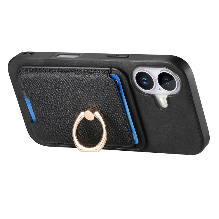 For iPhone 17 Retro Cross Leather Card Bag MagSafe Phone Case
