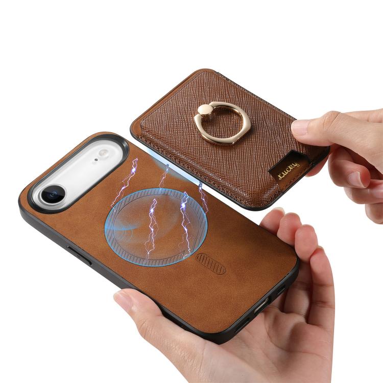 For iPhone Air Retro Cross Leather Card Bag MagSafe Phone Case
