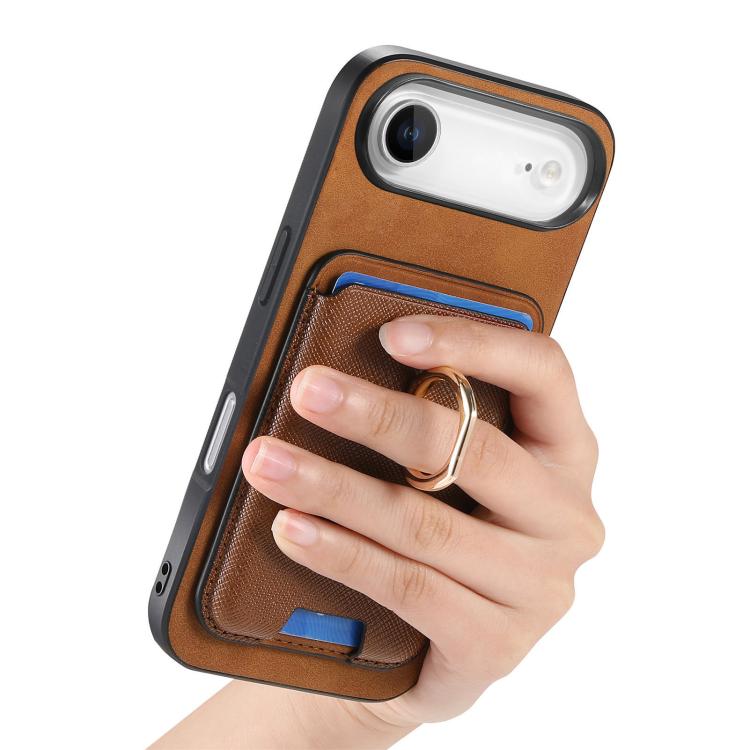 For iPhone Air Retro Cross Leather Card Bag MagSafe Phone Case
