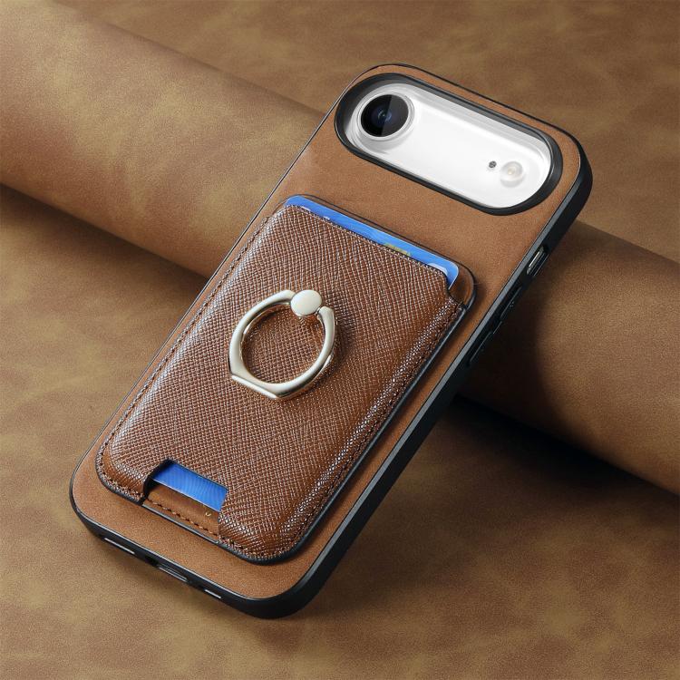 For iPhone Air Retro Cross Leather Card Bag MagSafe Phone Case