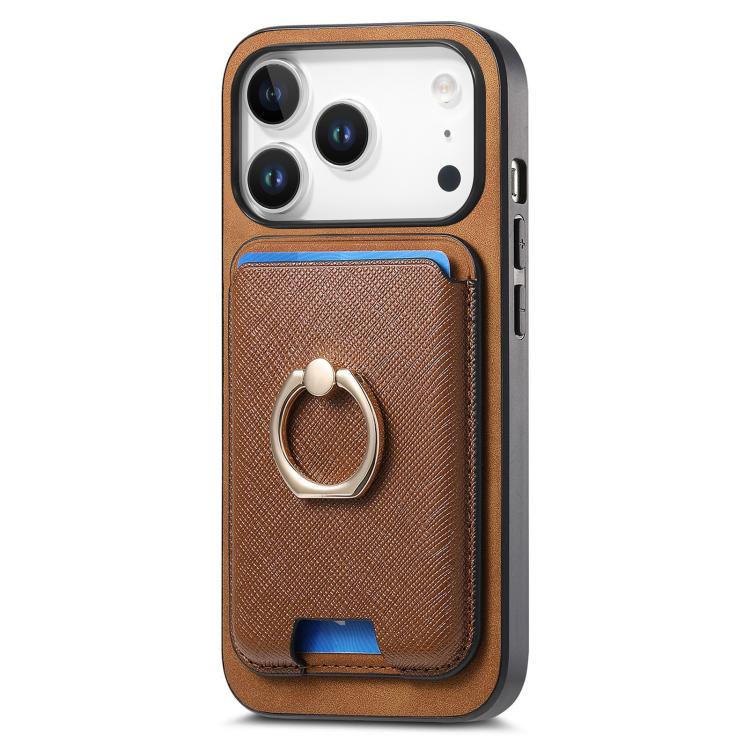 For iPhone 17 Pro Retro Cross Leather Card Bag MagSafe Phone Case