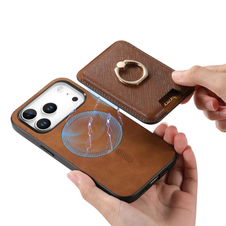 For iPhone 17 Pro Retro Cross Leather Card Bag MagSafe Phone Case