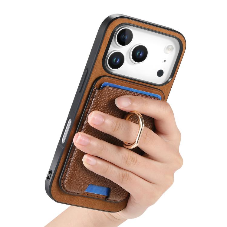 For iPhone 17 Pro Retro Cross Leather Card Bag MagSafe Phone Case