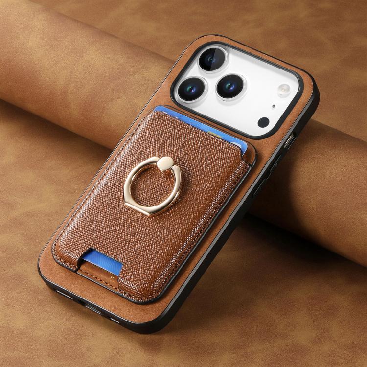 For iPhone 17 Pro Retro Cross Leather Card Bag MagSafe Phone Case