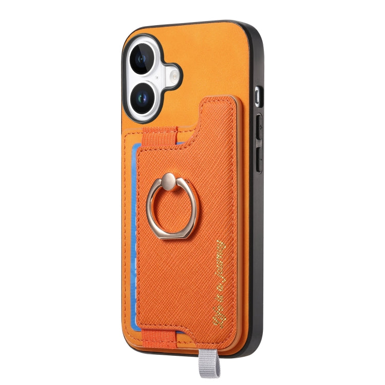 For iPhone 16 Retro Magsafe Cross Leather Ring Holder Card Bag Phone Case