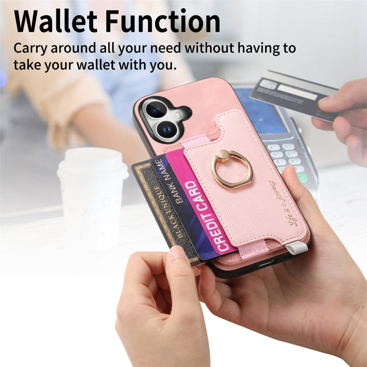 For iPhone 16 Retro Magsafe Cross Leather Ring Holder Card Bag Phone Case