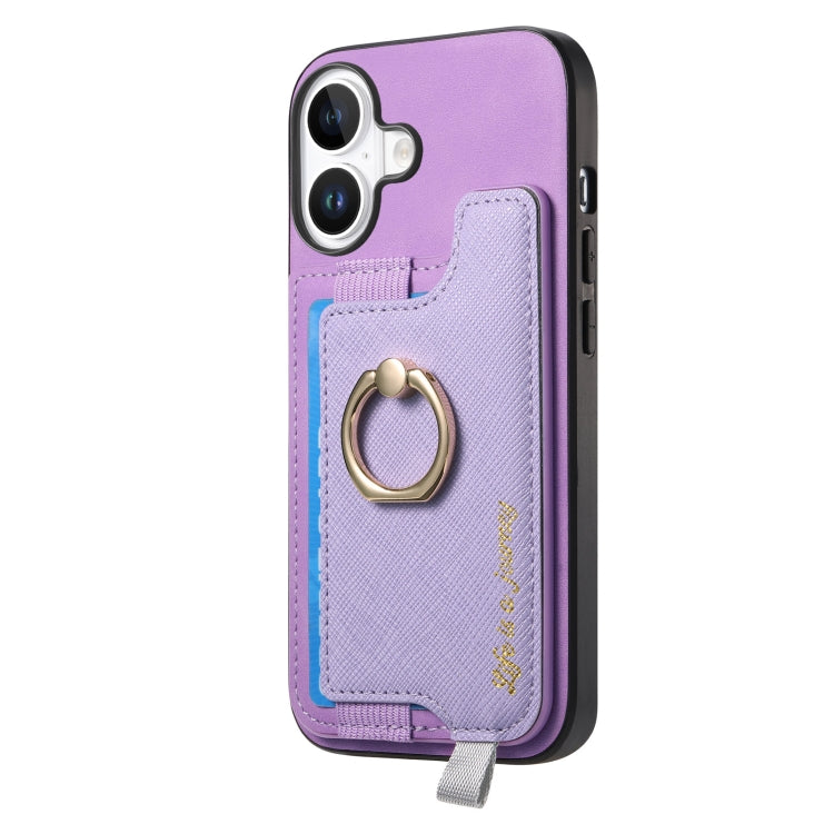 For iPhone 16 Retro Magsafe Cross Leather Ring Holder Card Bag Phone Case