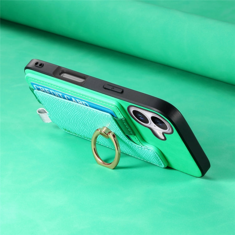 For iPhone 16 Retro Magsafe Cross Leather Ring Holder Card Bag Phone Case