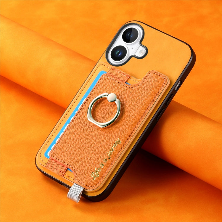 For iPhone 16 Plus Retro Magsafe Cross Leather Ring Holder Card Bag Phone Case