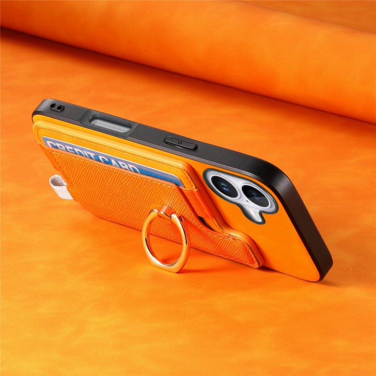 For iPhone 16 Plus Retro Magsafe Cross Leather Ring Holder Card Bag Phone Case