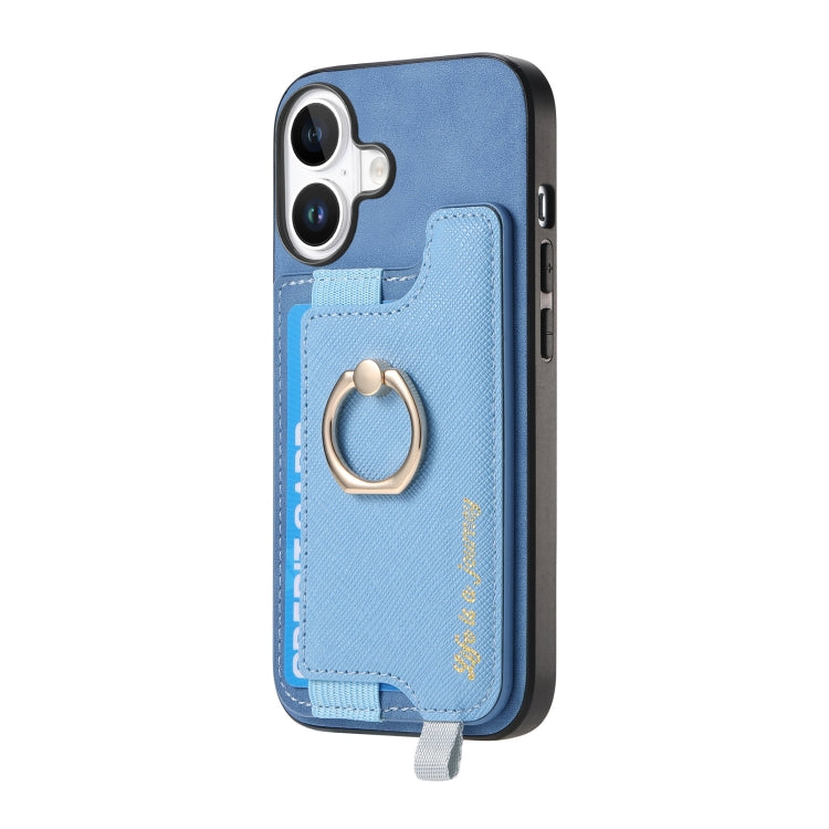 For iPhone 16 Plus Retro Magsafe Cross Leather Ring Holder Card Bag Phone Case