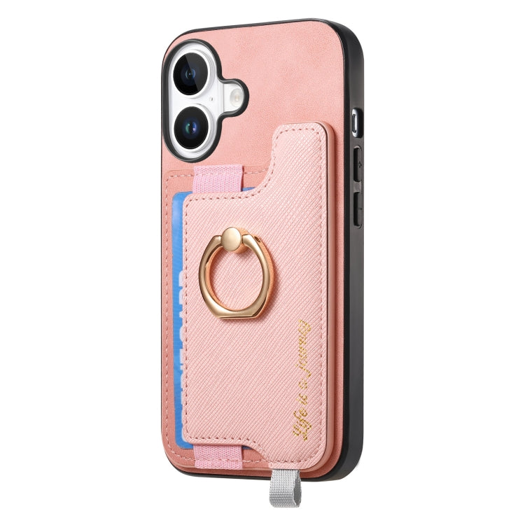 For iPhone 16 Plus Retro Magsafe Cross Leather Ring Holder Card Bag Phone Case