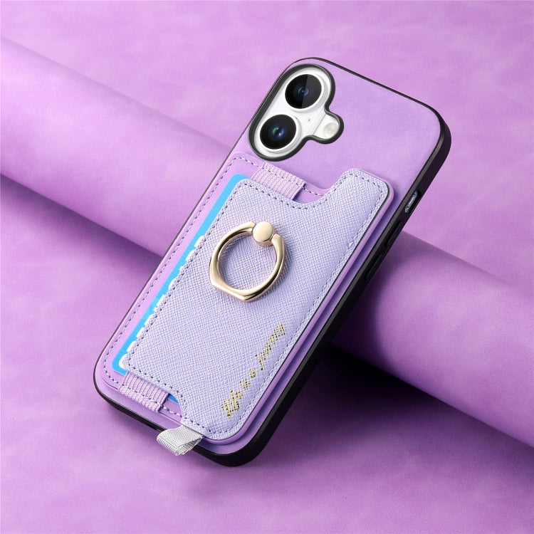 For iPhone 16 Plus Retro Magsafe Cross Leather Ring Holder Card Bag Phone Case